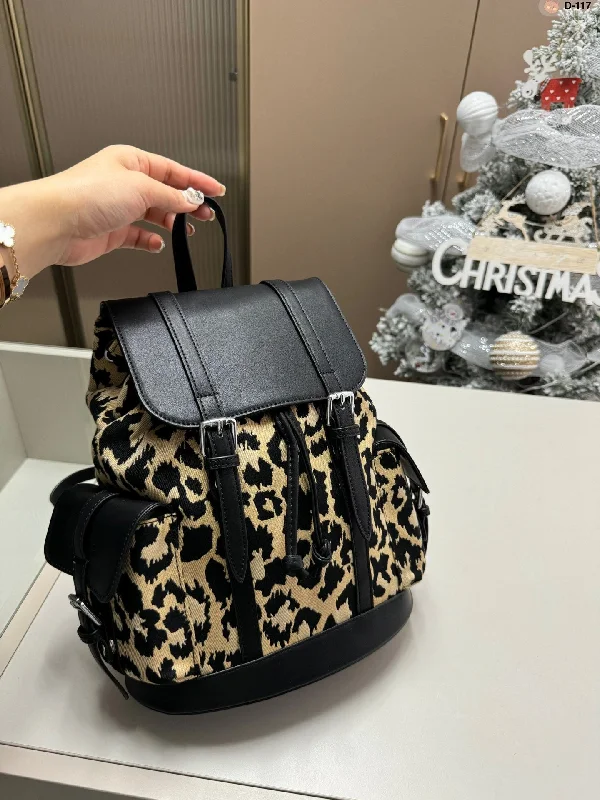 DIOR Leopard print backpack for both men and women Large capacity schoolbag