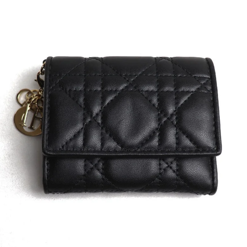 Christian Dior Lady Lotus Wallet Cannage Bi-fold Black Women's S0181ONMJ M900