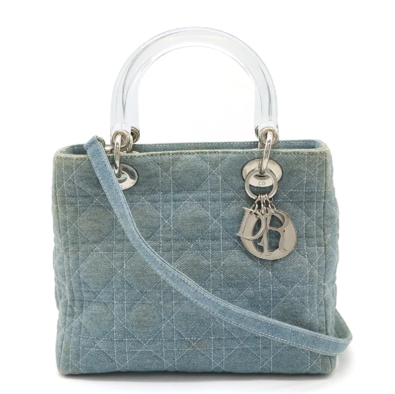 Dior Lady Dior Cannage Denim Handbag 2WAY Light Blue