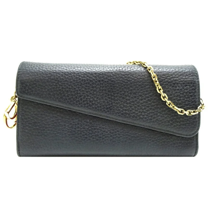 Christian Dior Diorissimo Rencontre Chain Wallet Women's Long Leather Noir (Black)