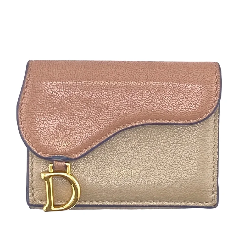 Christian Dior Tri-fold wallet leather beige saddle