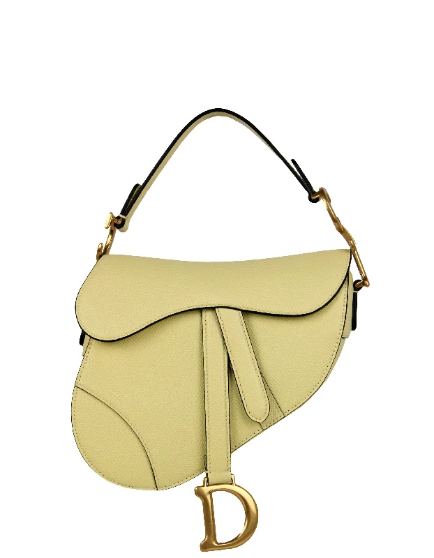 Christian Dior Yellow Grained Leather Mini Saddle Bag