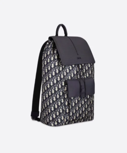 Dior Navy Blue Oblique Drawstring Motion Backpack Black/Beige