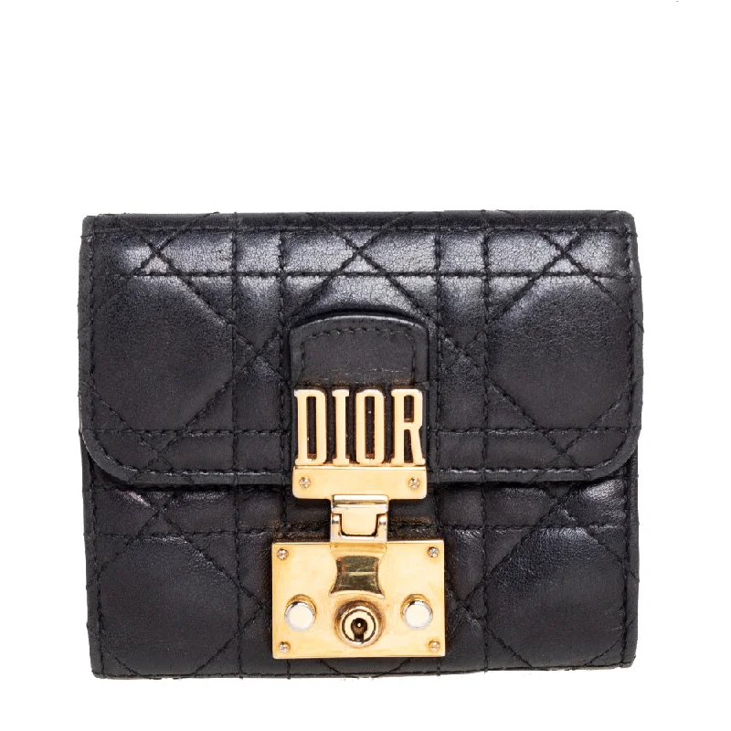 Dior Black Cannage Leather Addict Compact Wallet..