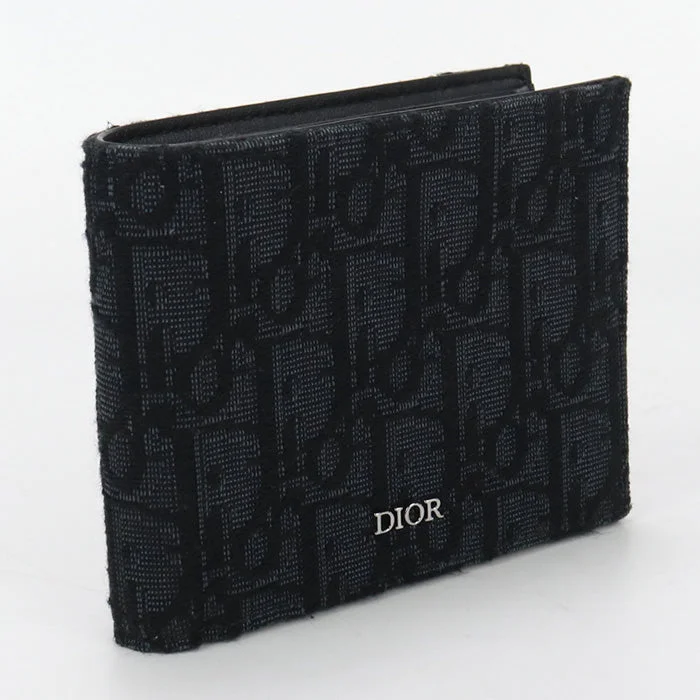 Christian Dior 2OBBC027YSE H03E Bi-fold wallet Dior Oblique  Jacquard purse with coins canvas, leather black mens(unisex)