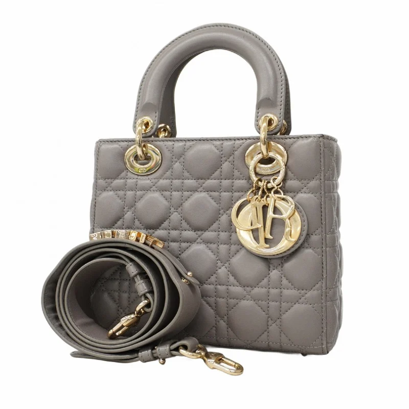 Christian Dior Handbag Cannage Lady Leather Grey Women's