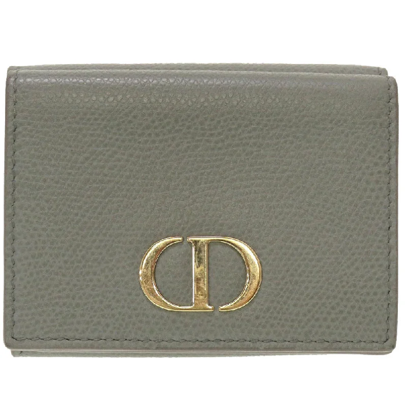 Christian Dior Tri-fold wallet leather gray Compact wallet Women Used Authentic