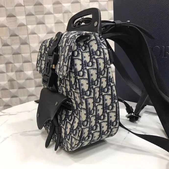 Christian Dior Mini Saddle Backpack In Blue Oblique Jacquard