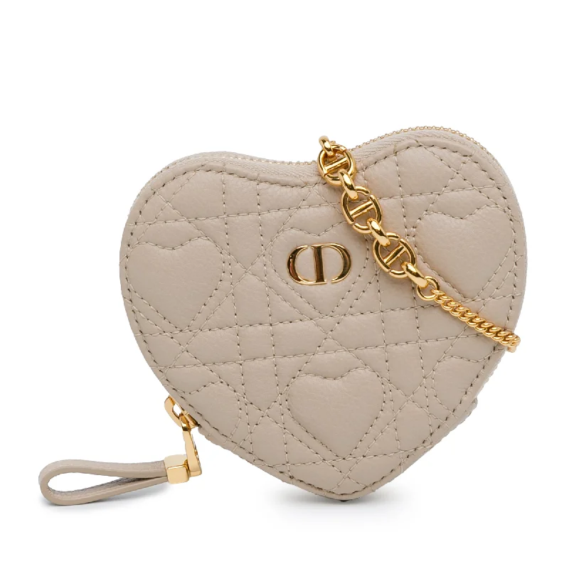 Beige Dior DiorAmour Caro Heart Pouch with Chain Crossbody Bag