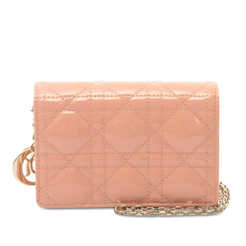 Pink Dior Nano Patent Cannage Lady Dior Chain Pouch Crossbody Bag