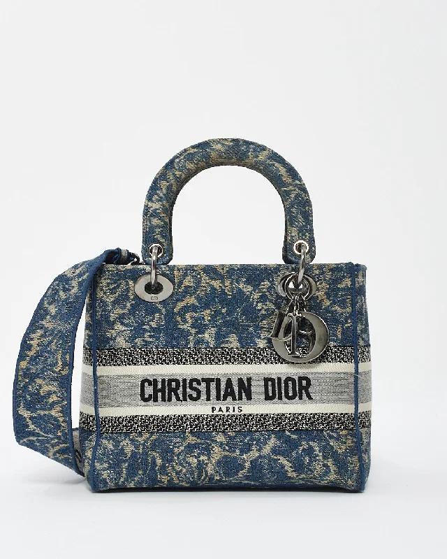 Dior Blue Denim Jardin Magique Embroidery Canvas Medium Lady D-Lite Bag