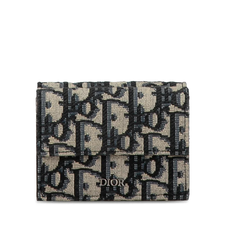 Blue Dior Oblique Canvas Trifold Wallet