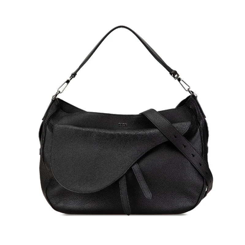 Black Dior Grained Calfskin Saddle Soft Bag Satchel