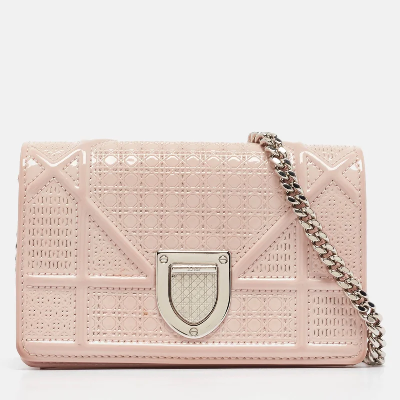 Dior Pink Micro Cannage Patent Leather Baby Diorama Chain Bag..