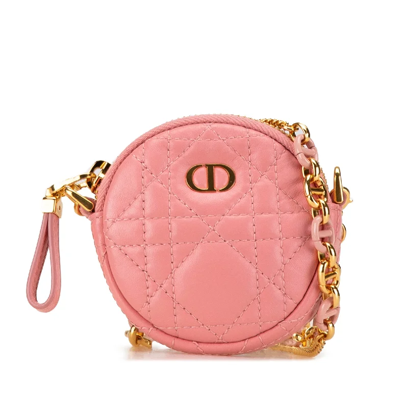 Pink Dior Mini Lambskin Cannage Round Caro Pouch Crossbody Bag