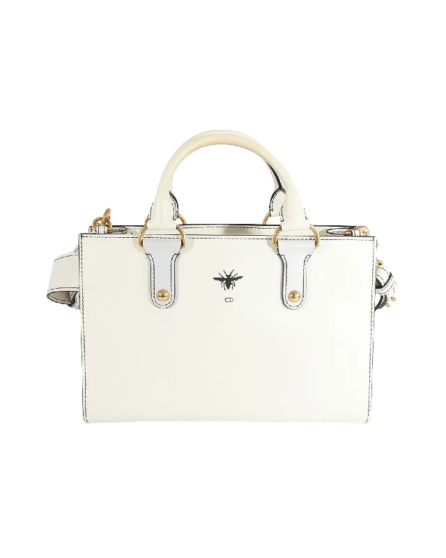 Christian Dior White Smooth Leather D-Bee Tote