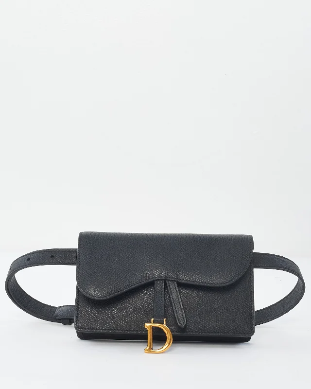 Dior Black Grained Leather Saddle Belt Bag