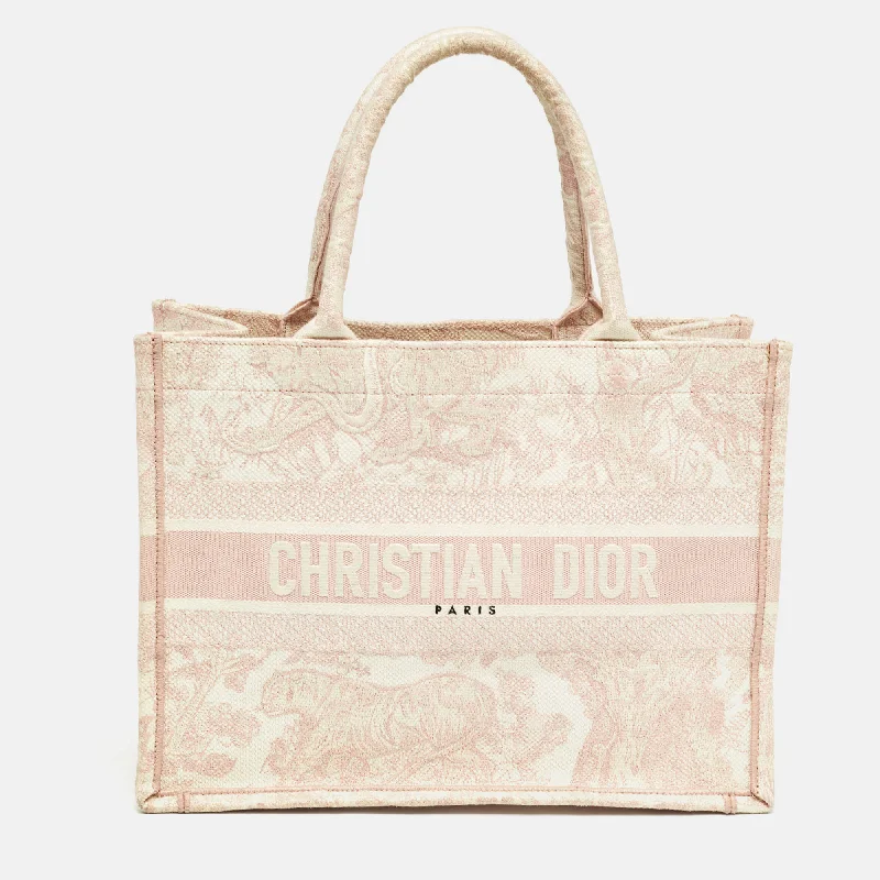 Dior Pink Embroidery Canvas Medium Book Tote..