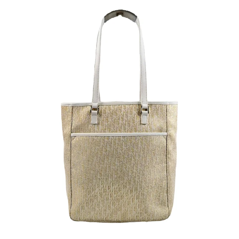 DIOR 2004 GOLD/WHITE OBLIQUE MONOGRAM CANVAS TOTE BAG