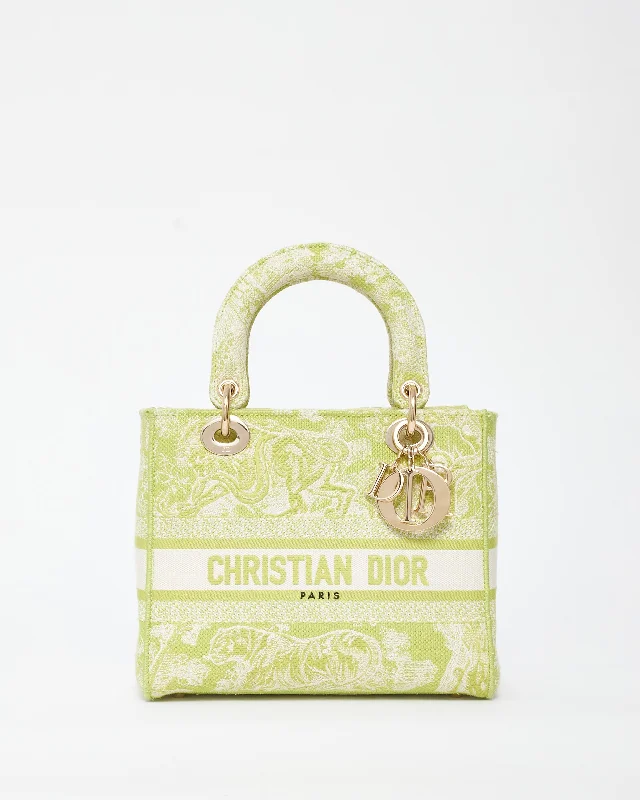 Dior Lime Green Toile De Jouy Embroidered Canvas Medium Lady D-Lite Bag