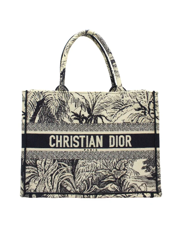 Dior Medium Book Tote Bag in Cream and Navy Blue Canvas