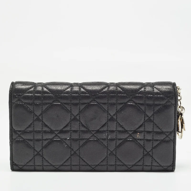 Dior Black Cannage Leather Lady Dior Continental Wallet