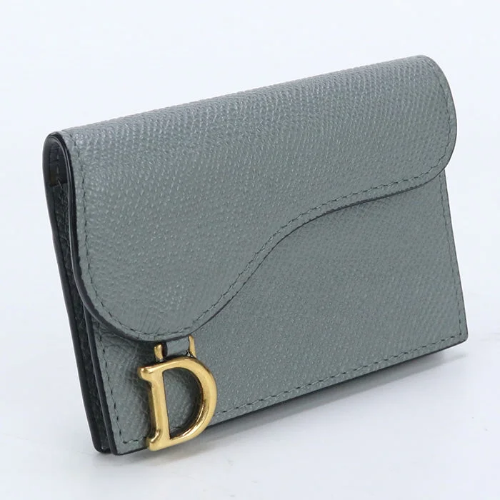 Christian Dior S5611 CBAA Card Case saddle Card holder Calfskin gray Women