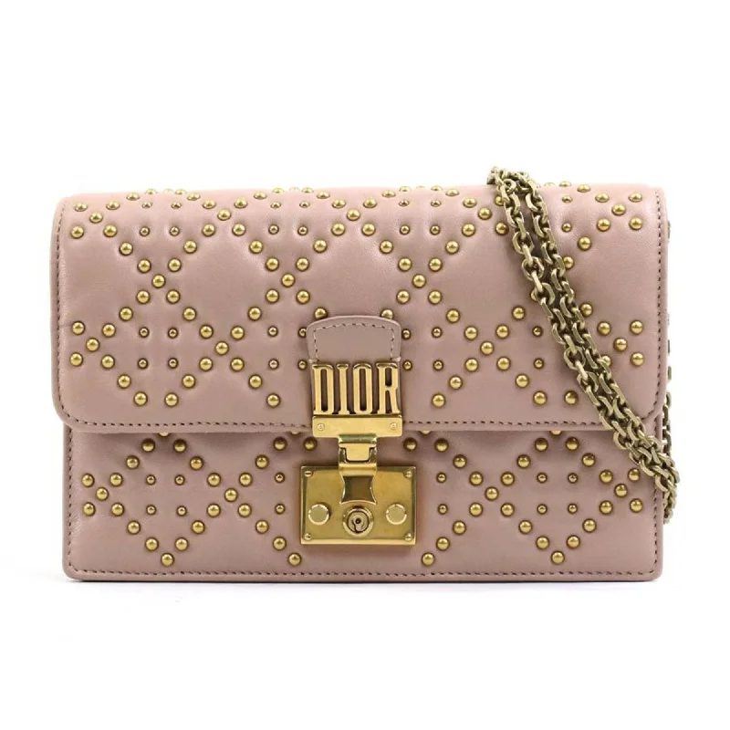 Christian Dior Chain Wallet Leather Metal Pink Women's 55767m