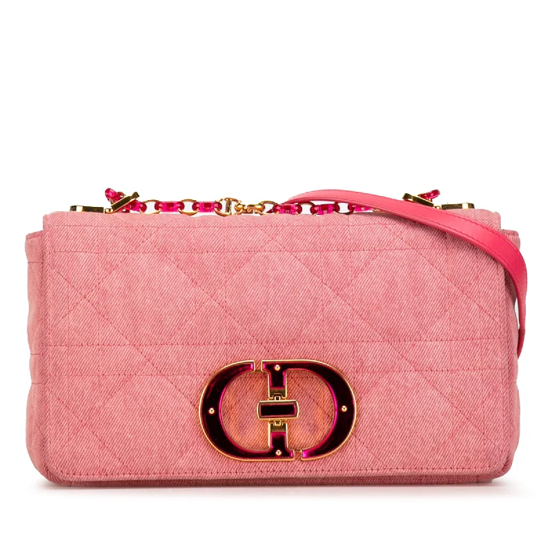 Pink Dior Medium Denim Macrocannage Caro Bag