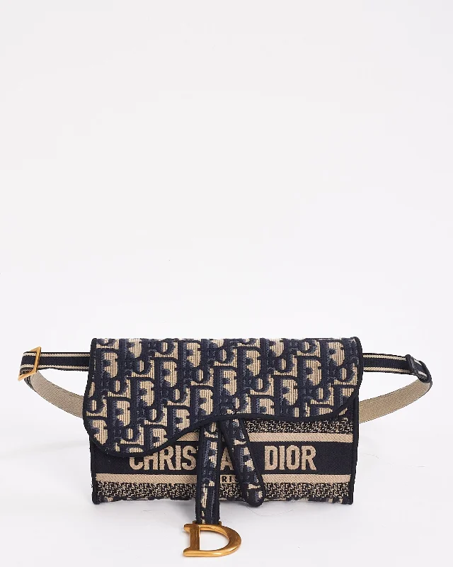 Dior Blue Oblique Canvas Slim Saddle Pouch Belt Bag