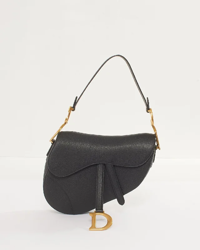 Dior Black Grained Calfskin Saddle Bag with Strap GHW