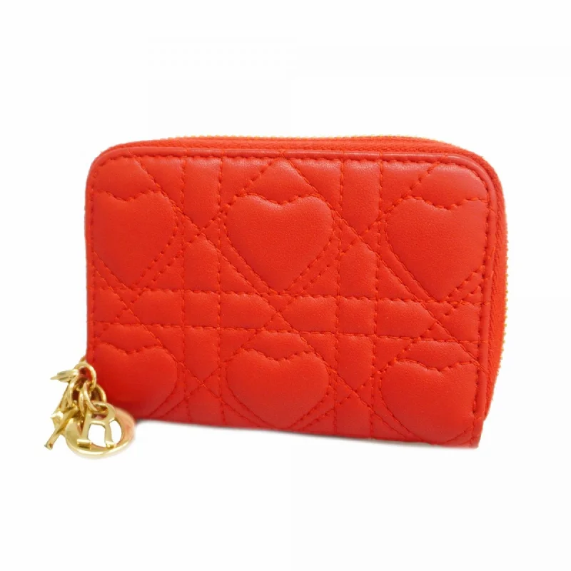 Christian Dior Wallet Cannage Leather Red Champagne Ladies