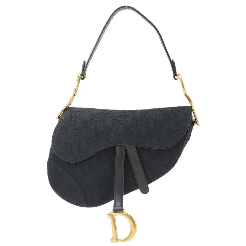 Christian Dior Trotter Saddle Bag Shoulder Canvas Black