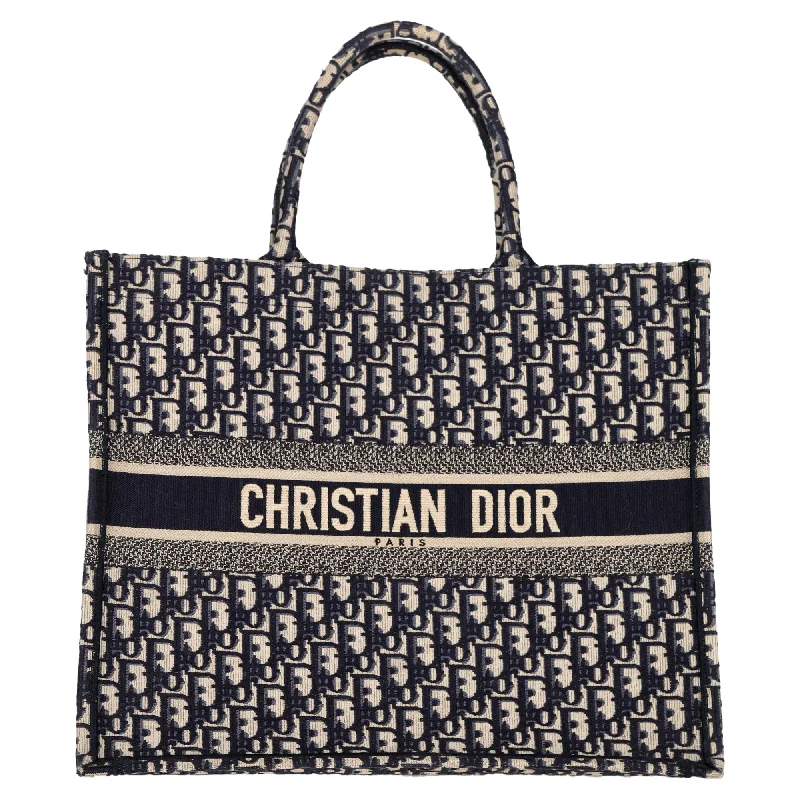 Christian Dior Large Oblique Book Totebag in Navy Blue Canvas