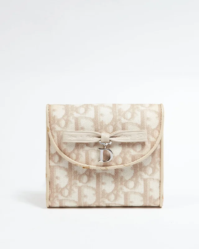 Dior Beige Coated Canvas Romantique Trotter Monogram D Bow Wallet