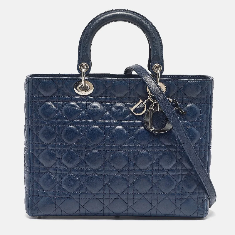 Dior Dark Blue Cannage Leather Large Lady Dior Tote