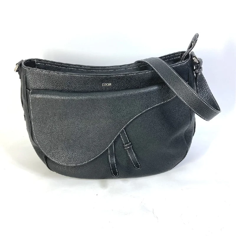 Dior Shoulder Bag 1ADHO023UL leather black Oblique saddle soft bag Women Used Authentic