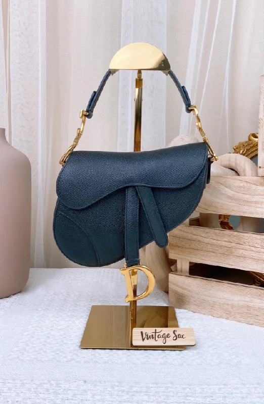 Dior Black Grained Calfskin Mini Saddle Bag GHW