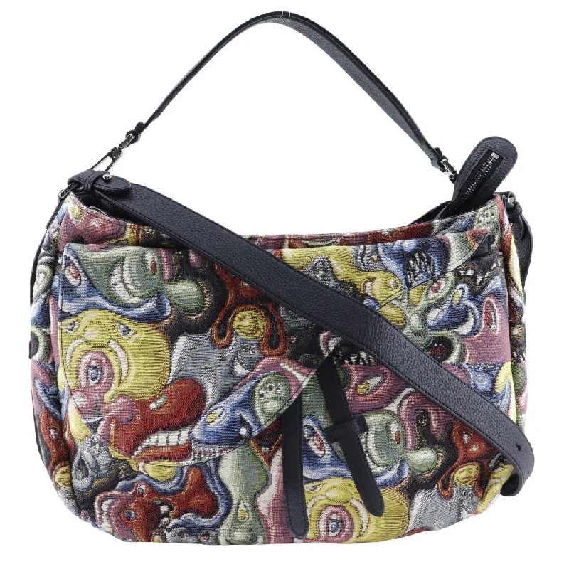 Christian Dior Shoulder Bag Leather, Jacquard Black / multicolor xKenny Scharf Saddle bag