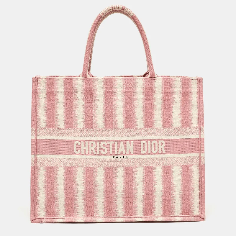 Dior Pink/white Canvas Large Stripe Book Tote