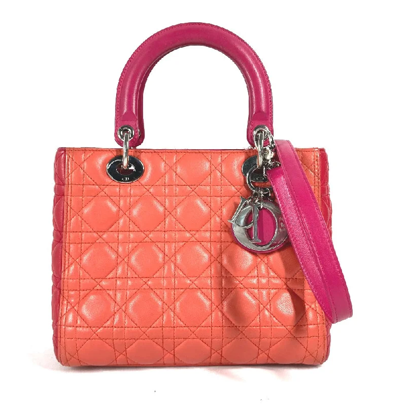 Dior Handbag lambskin pink Tricolor color Lady Dior Women Used Authentic