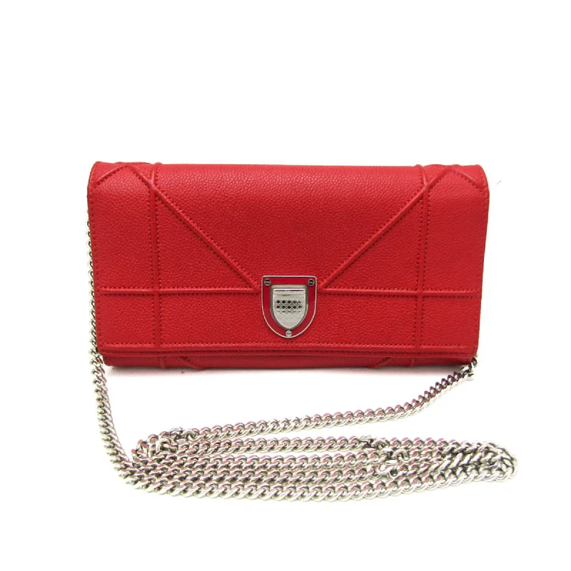 Christian Dior Diorama S0311PVRG Women's Leather Chain/Shoulder Wallet Red Color