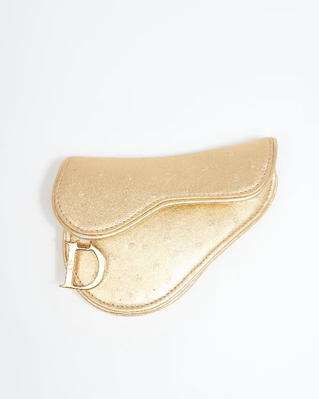 Dior Gold Embossed Leather Saddle Coin Pouch