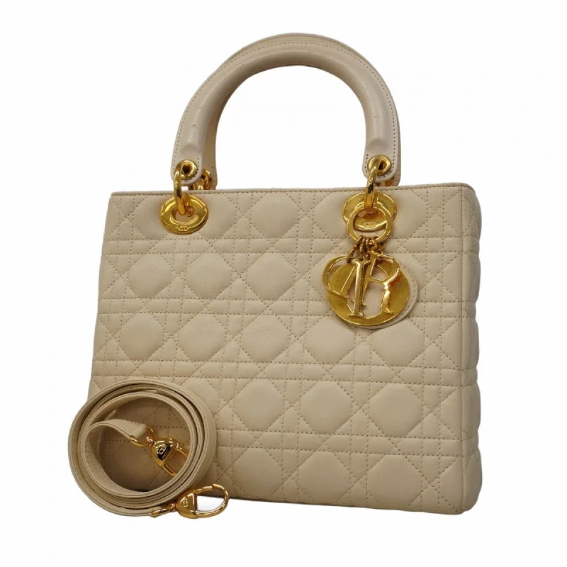 Christian Dior Handbag Cannage Lady Leather White Women's