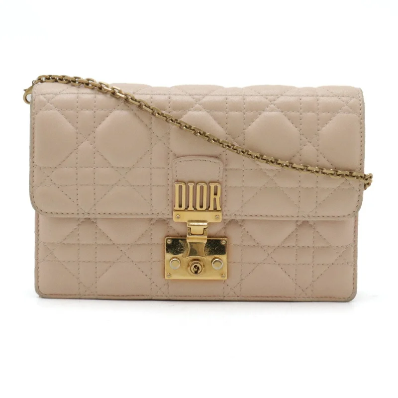 Christian Dior Addict Cannage Chain Wallet Clutch Bag Leather Baby Pink