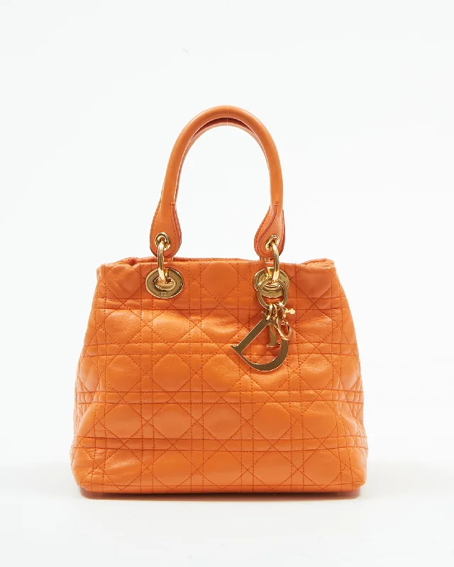 Dior Orange Leather Cannage Small Tote Bag