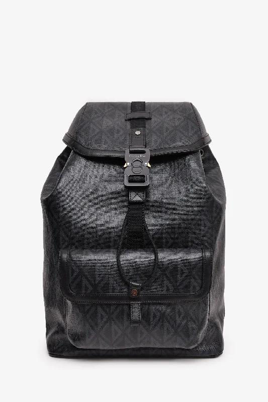 Christian Dior Homme Black Coated Canvas/Leather CD Diamond Print 'Hit The Road' Backpack