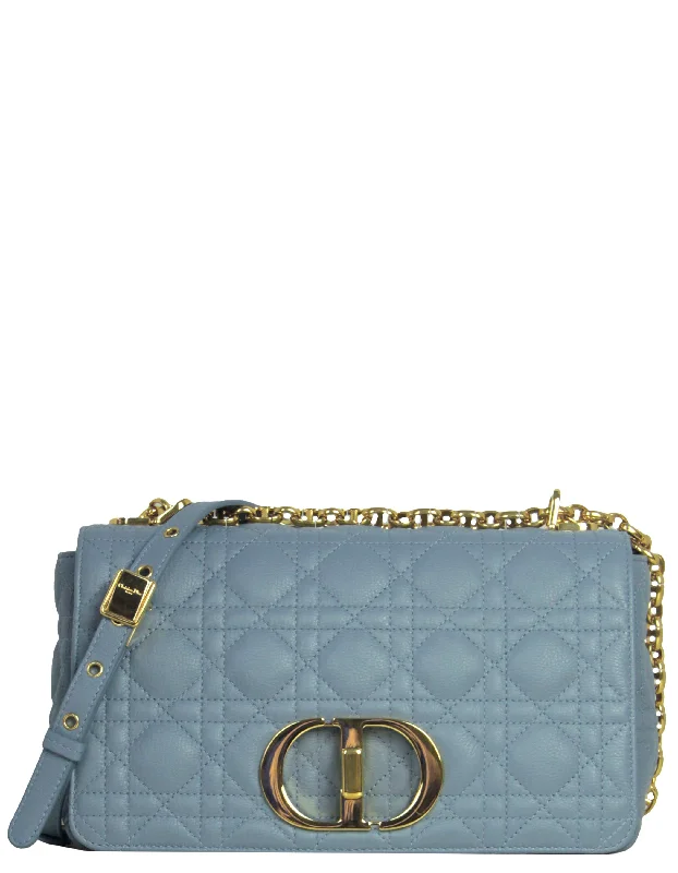 Christian Dior Blue Calfskin Leather Cannage Medium Caro Bag