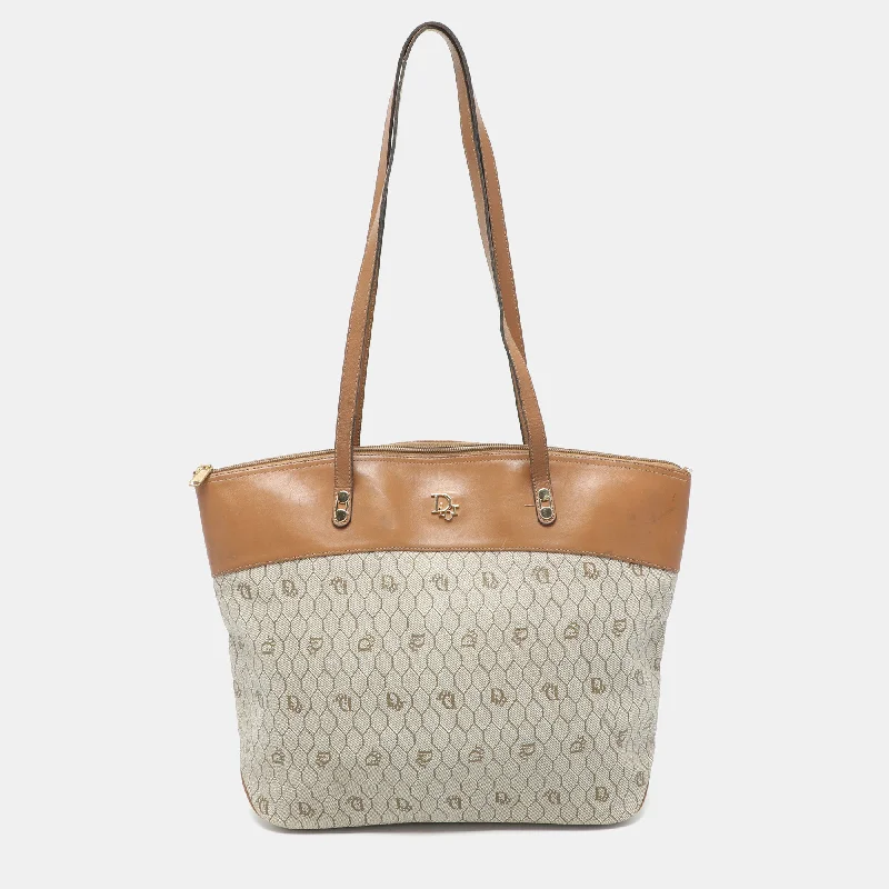 Dior Beige/brown Honeycomb Coated Canvas And Leather Vintage Tote