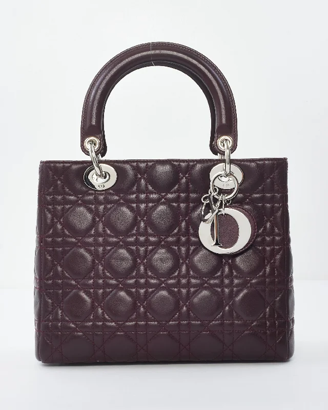 Dior Vintage Burgundy Cannage Leather Medium Lady Dior Bag